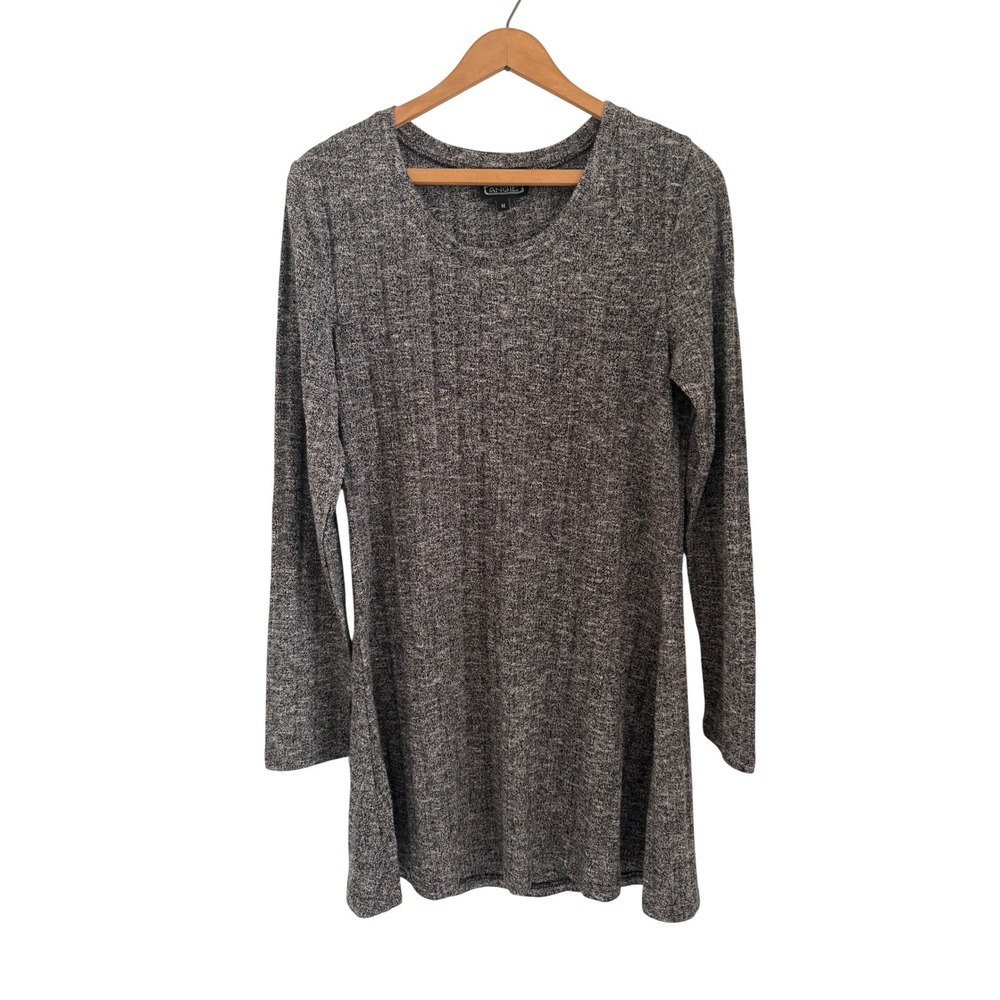 Angie Women's Medium Gray Marled Knit Long Sleeve A-Line Sweater Dress